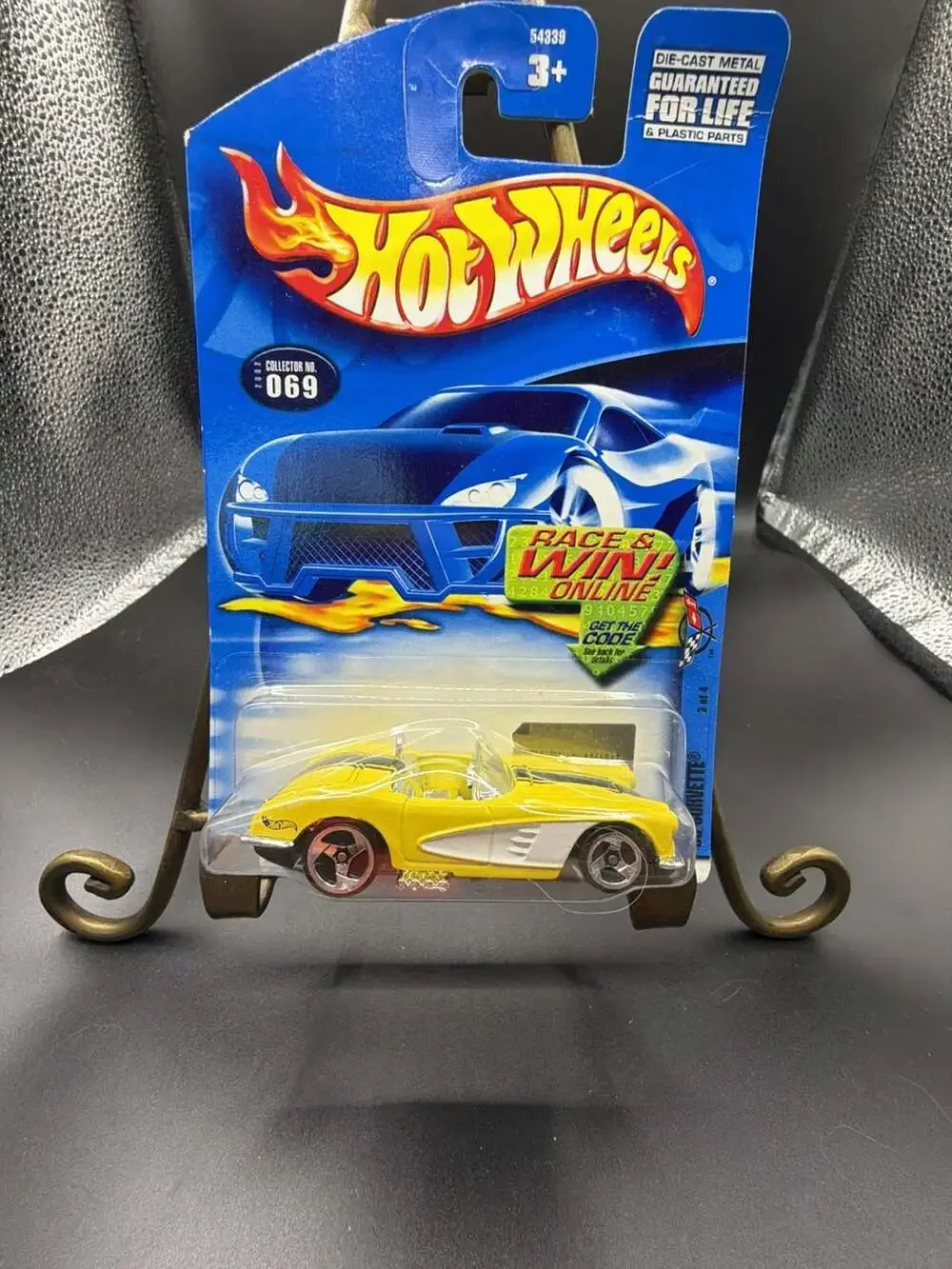 2002 Hot Wheels Collector No. 069 '58 Corvette Yellow Die-Cast Car